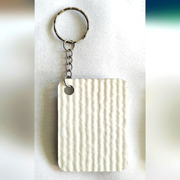 NEW Handmade Keychain Bag Tag! Italian Textured Wood. "I LOVE My Bag" Wood Heart - Picture 2 of 8